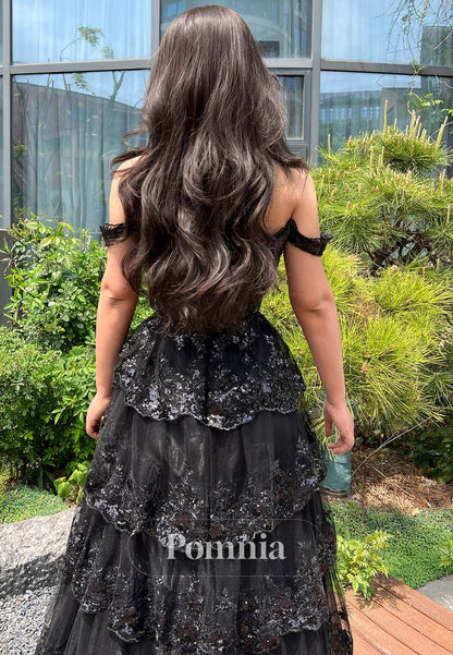 Black Sleeveless Strapless Ruffles Empire-Waist Prom Dress