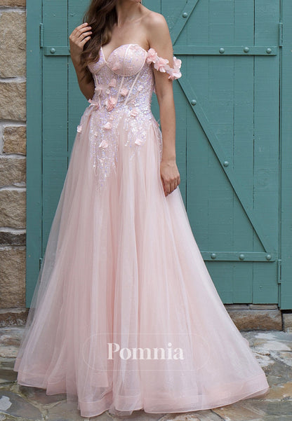 Blushing Pink Sweetheart Sleeveeless Floral Appliques Prom Dress