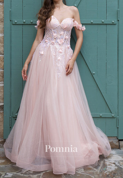 Blushing Pink Sweetheart Sleeveeless Floral Appliques Prom Dress