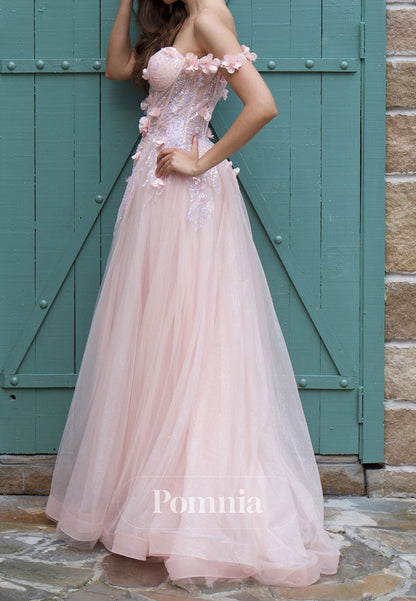 Blushing Pink Sweetheart Sleeveeless Floral Appliques Prom Dress