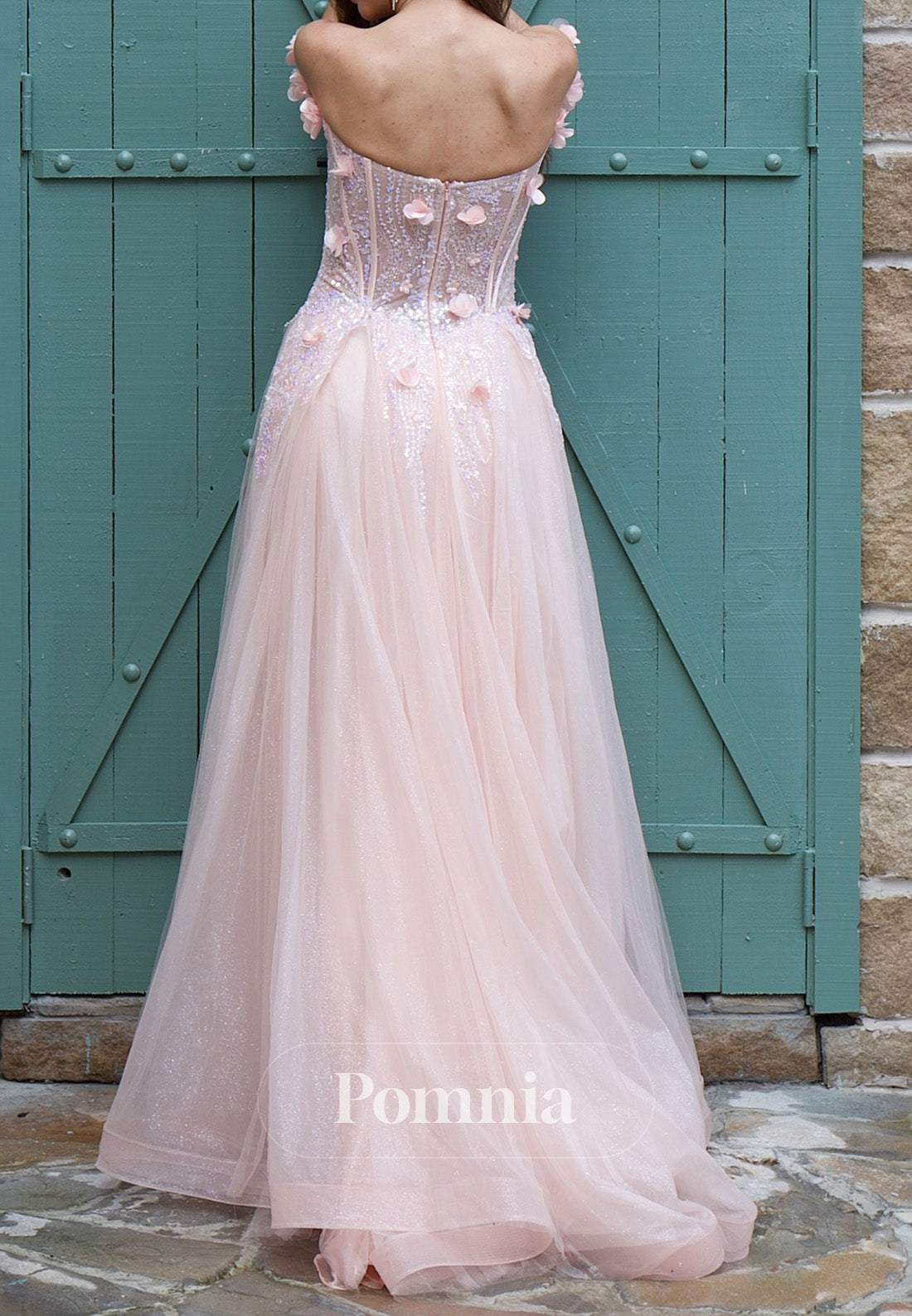 Blushing Pink Sweetheart Sleeveeless Floral Appliques Prom Dress