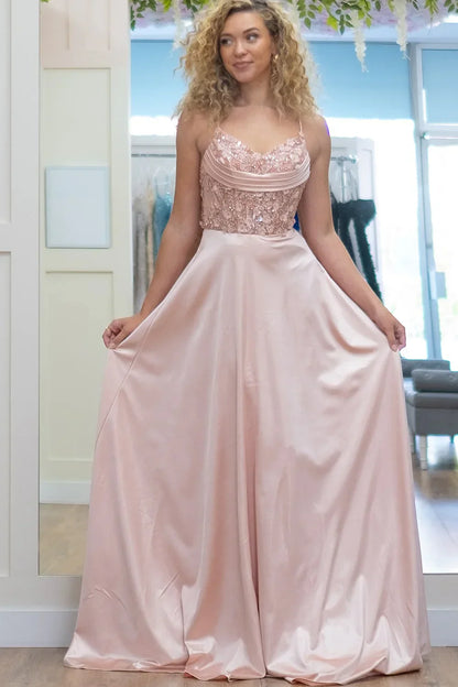 Sheath Pink Prom Dress Corset Appliques A Line Formal Dress