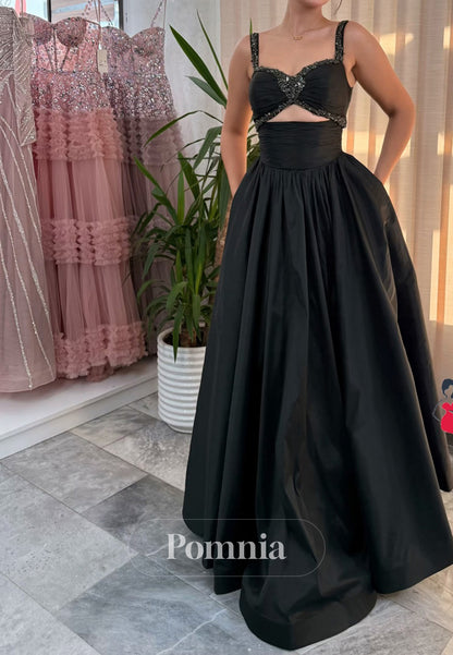 Black Spaghetti Straps Sweetheart A-Line Prom Dress