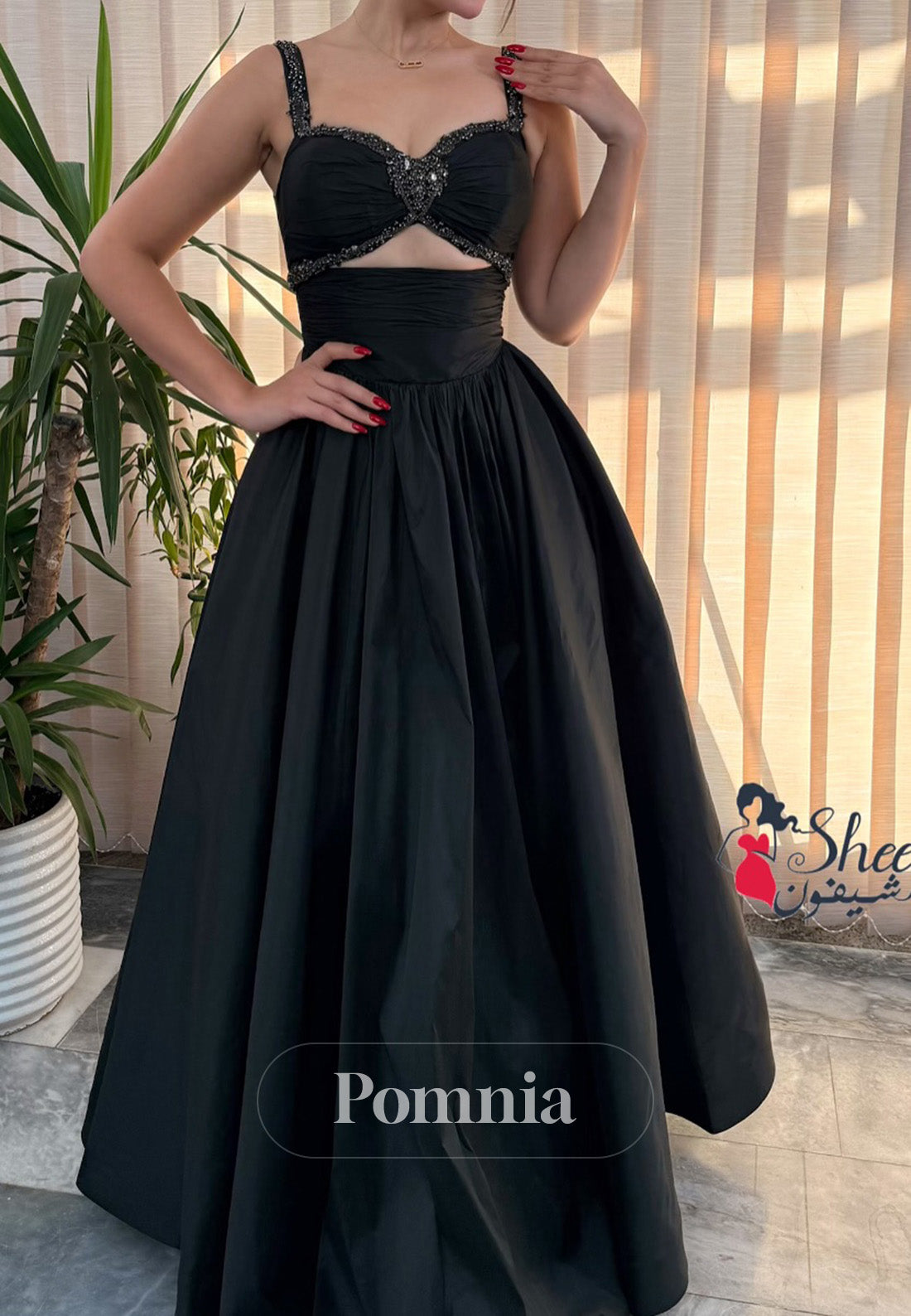 Black Spaghetti Straps Sweetheart A-Line Prom Dress