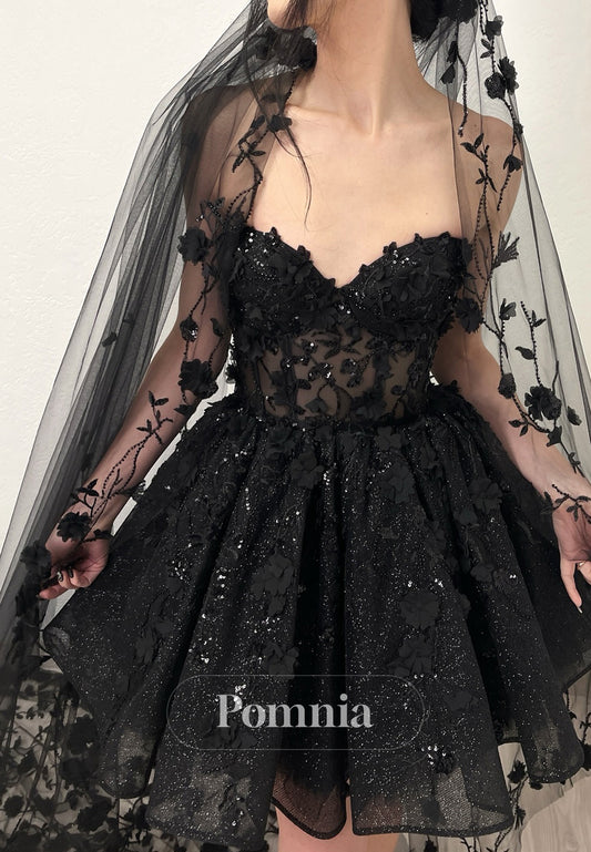 Black Sleeveless Strapless Corset Tulle Wedding Dress