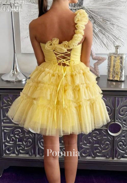 Daffodil One Shoulder Sleeveelss Ruffles Short Homecoming Dress