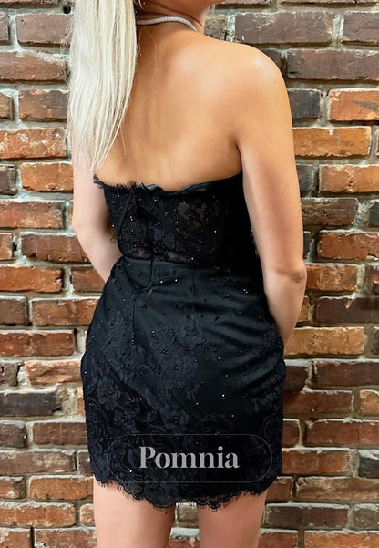 Black Sleveless Strapless Sequins Short Homecoming Dress