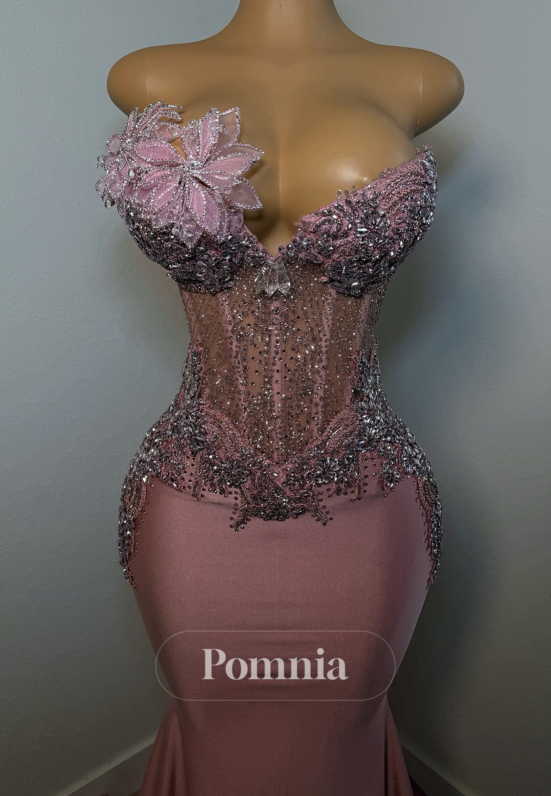 Flamingo Sleeveless Strapless Corset Appliques Prom Dress