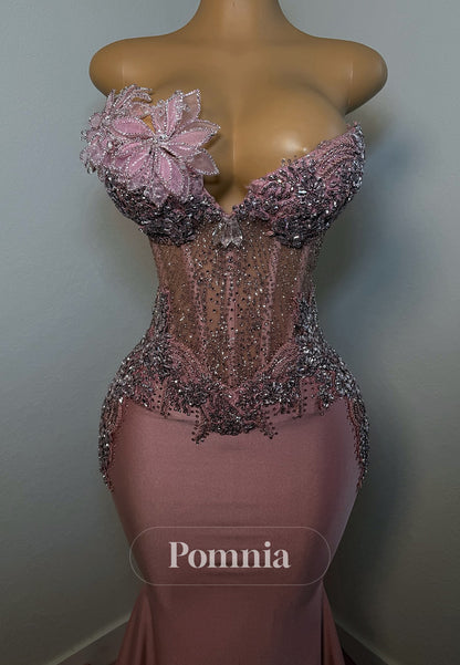 Flamingo Sleeveless Strapless Corset Appliques Prom Dress