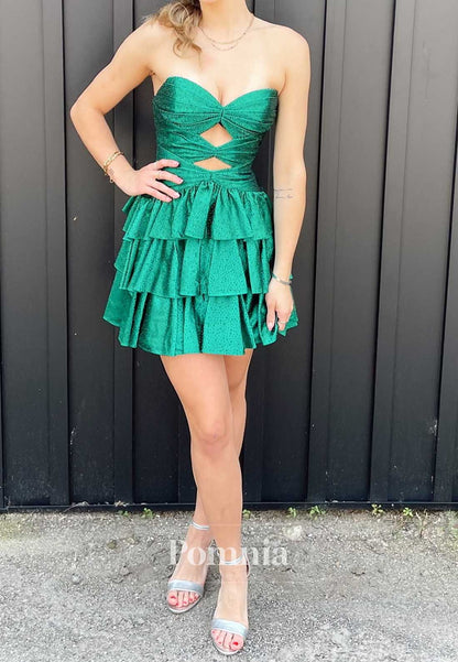 A-Line Strapless Sleeveless Ruffles Short Homecoming Dress