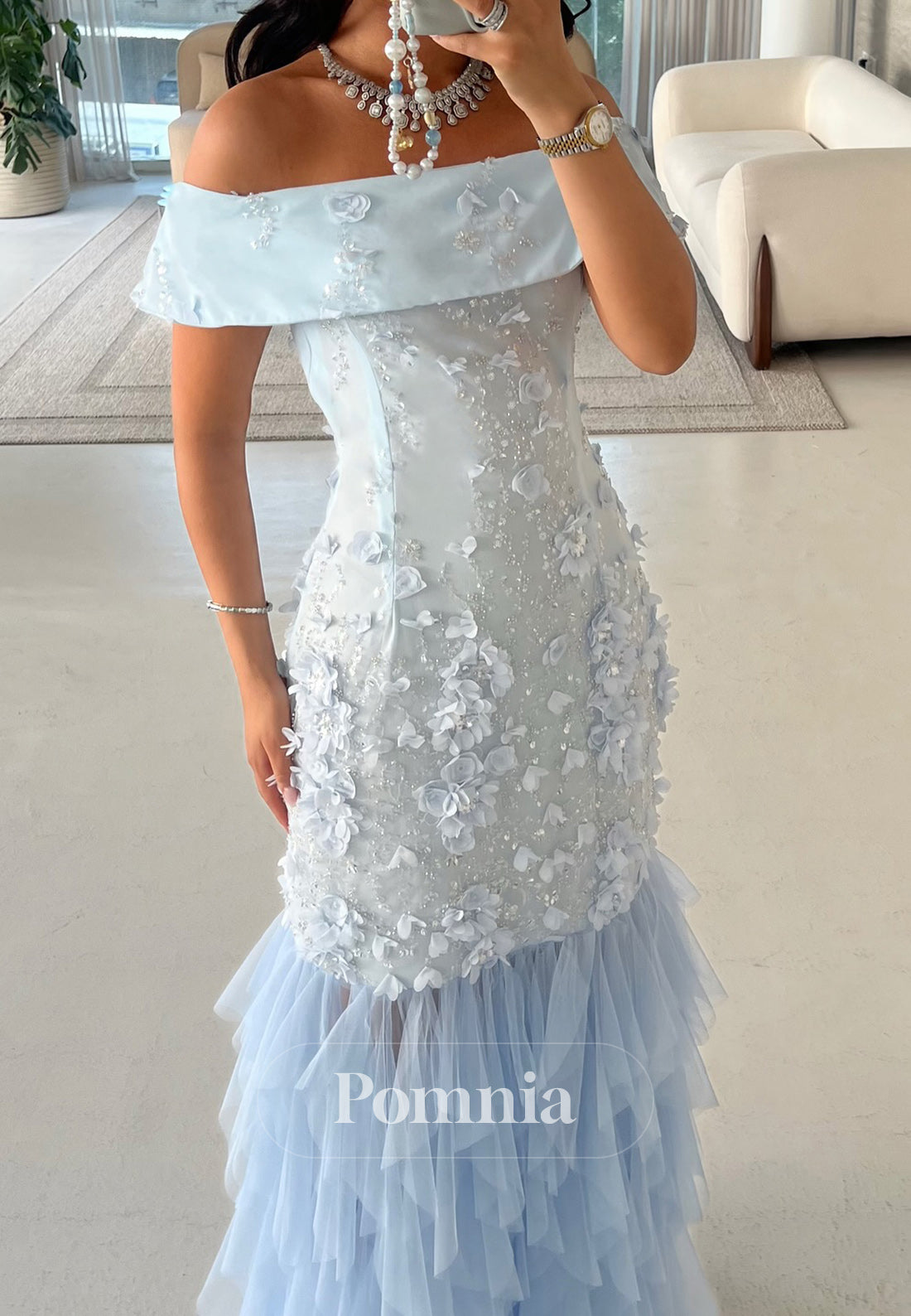 Charming Off-Shoulder Sequins Ruffles Evening Dress