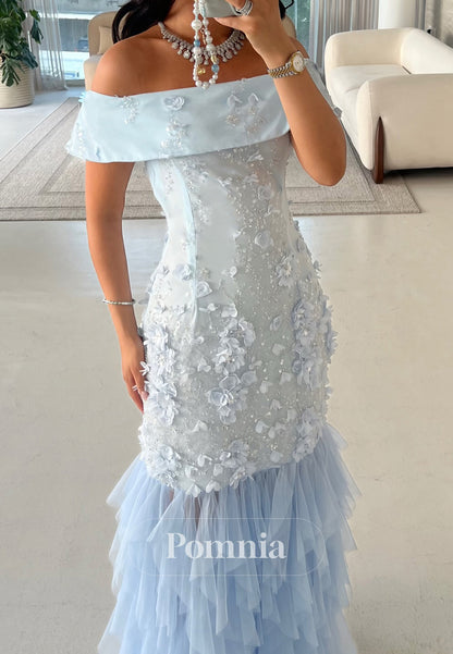 Charming Off-Shoulder Sequins Ruffles Evening Dress