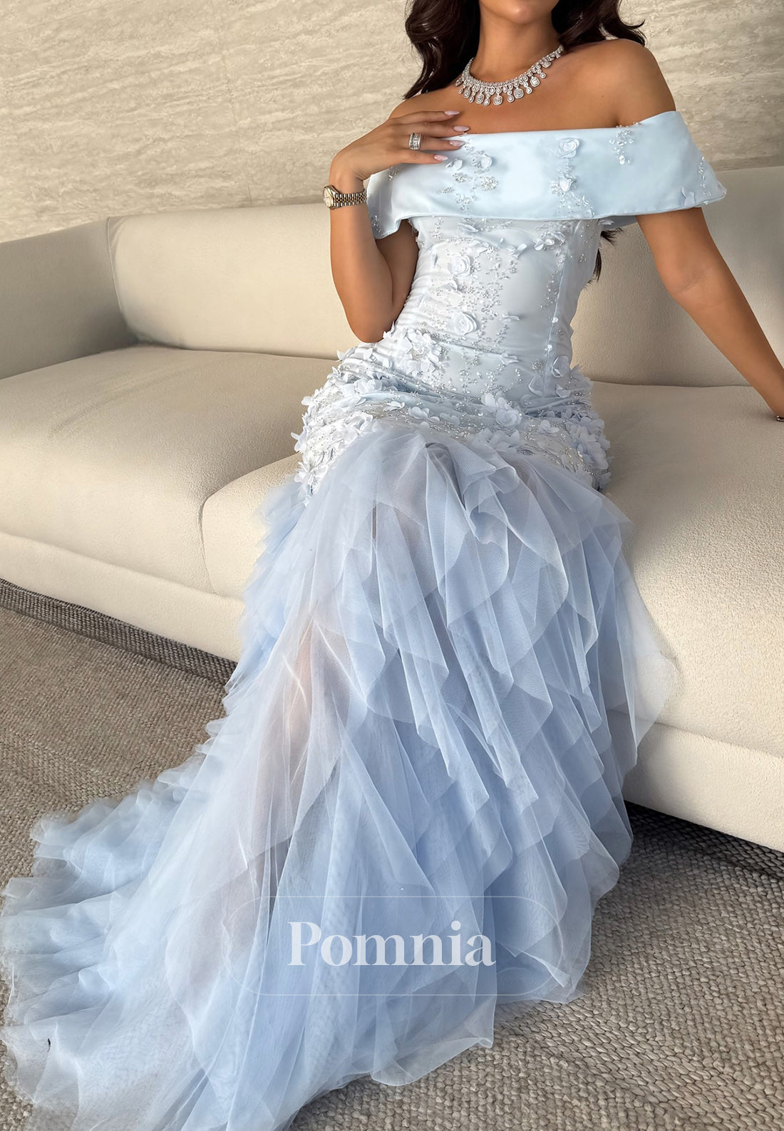 Charming Off-Shoulder Sequins Ruffles Evening Dress