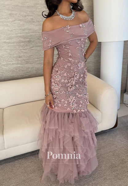 Charming Off-Shoulder Sequins Ruffles Evening Dress