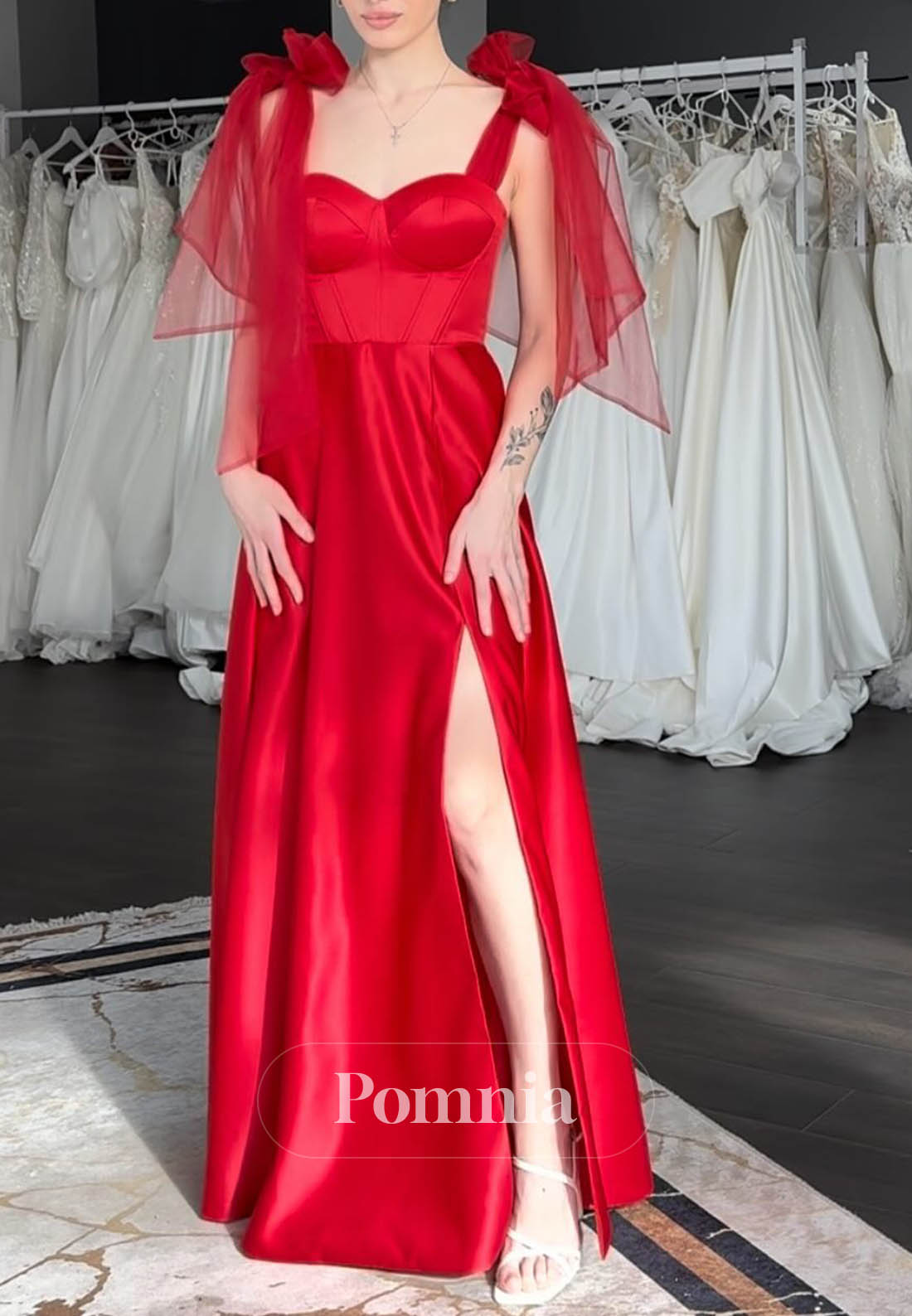 Simple Spaghetti Straps Sweetheart A-Line Satin Prom Dress