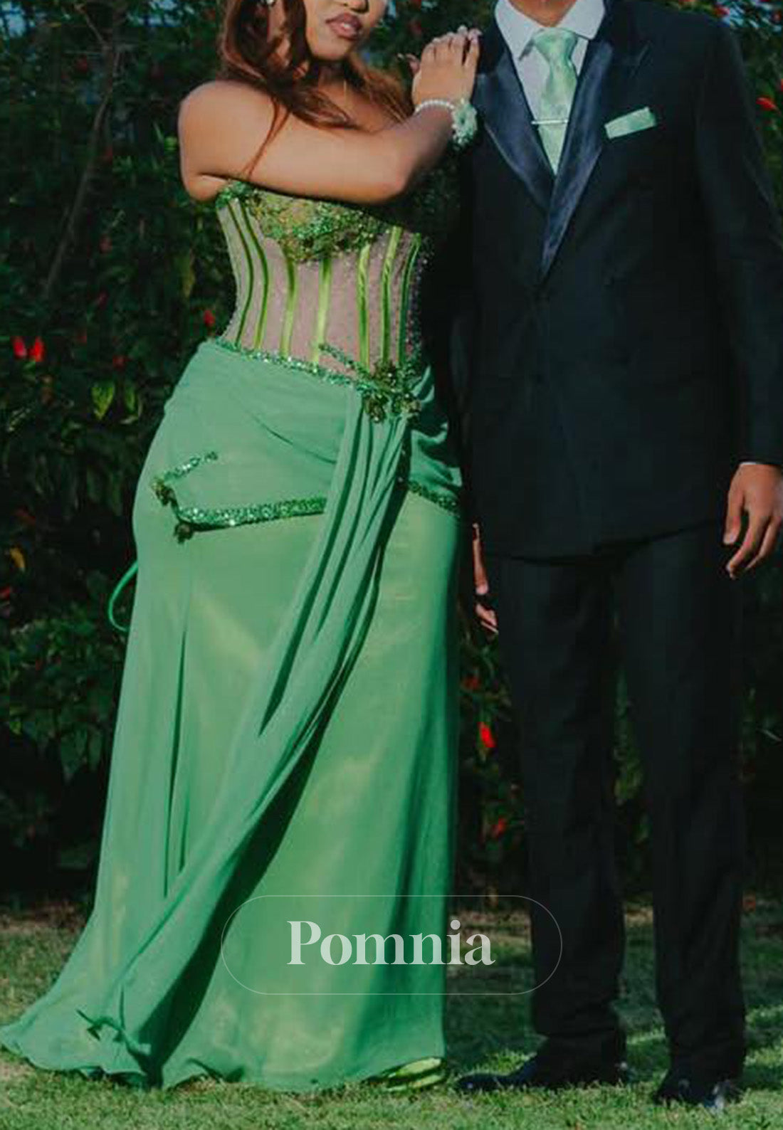 Dusty Sage Sleeveless Strapless Corset Tulle Prom Dress for Black Girl