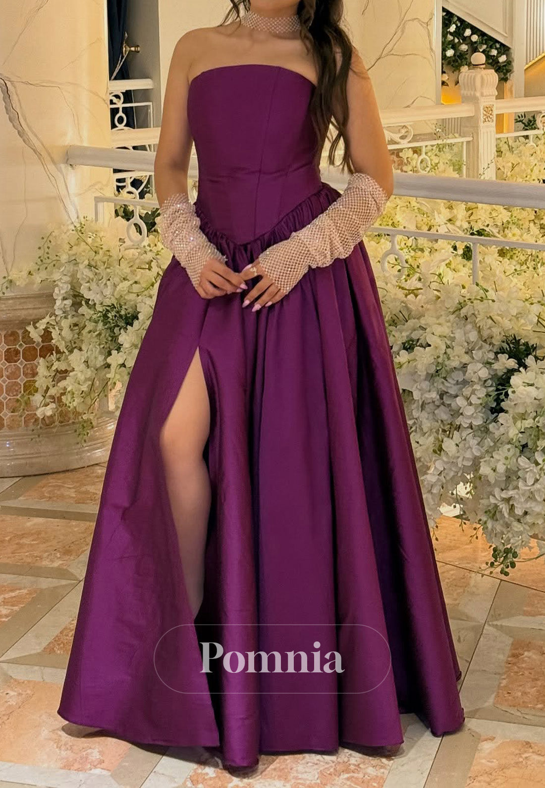 Raspberry Sleeveless Strapless A-Line Prom Dress