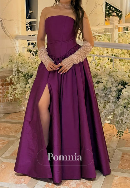 Raspberry Sleeveless Strapless A-Line Prom Dress