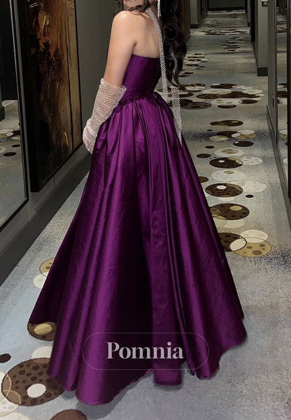 Raspberry Sleeveless Strapless A-Line Prom Dress