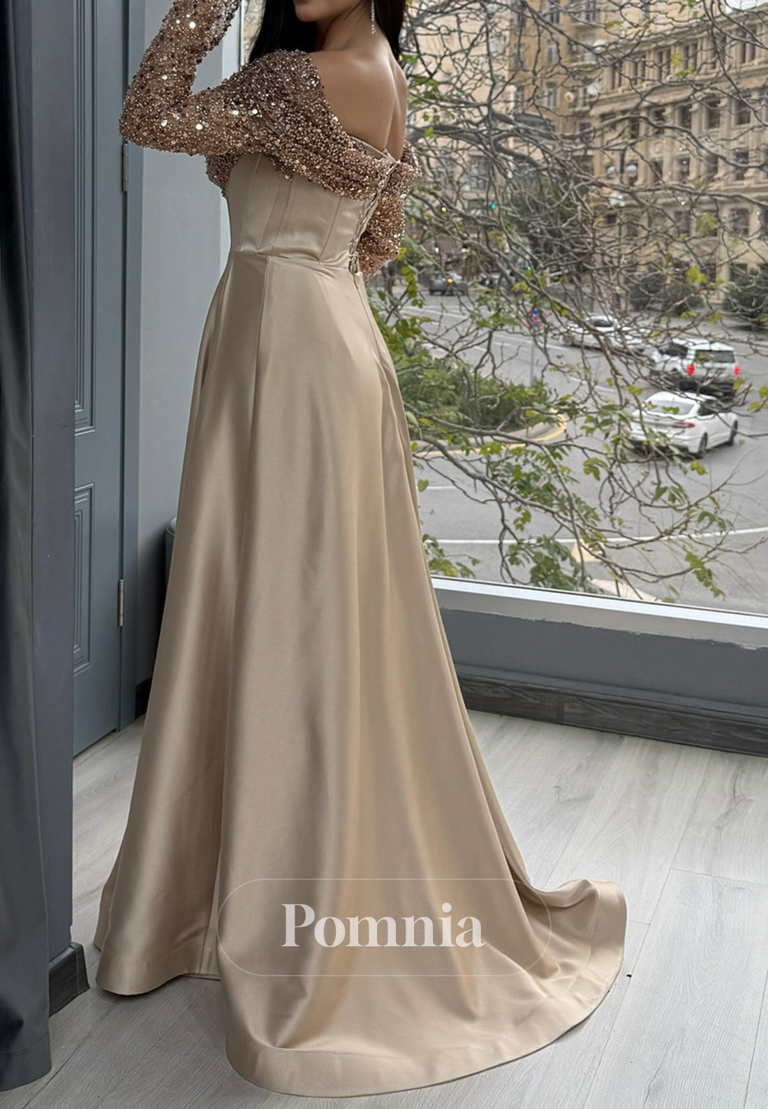 Charming A-Line Long Sleeves Off-Shoulder Ruched Prom Dress