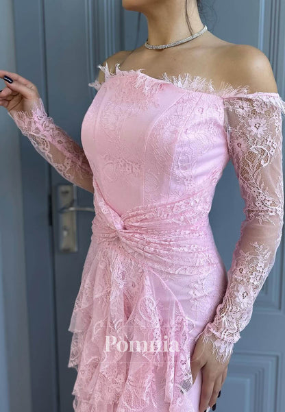 Blushing Pink Off-Shoulder Ruffles A-Line Prom Dress
