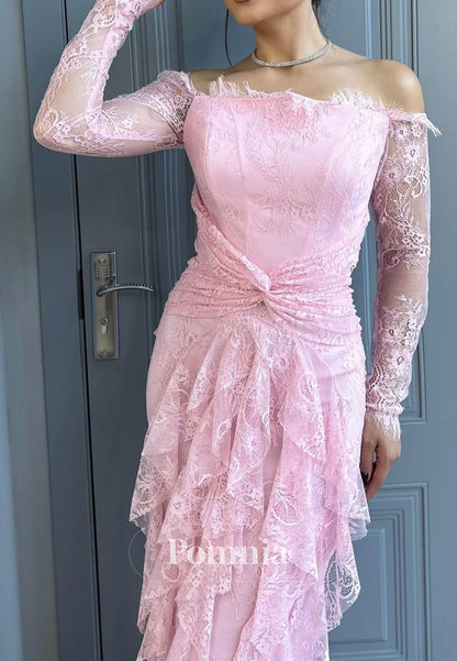 Blushing Pink Off-Shoulder Ruffles A-Line Prom Dress