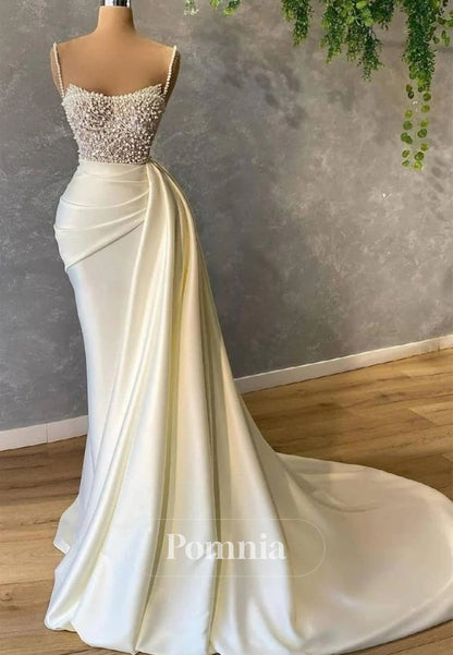 Spaghetti Straps Mermaid Sweetheart Sleeveless Sequined Beaded  Prom Dress