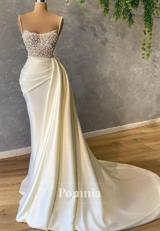 Spaghetti Straps Mermaid Sweetheart Sleeveless Sequined Beaded  Prom Dress