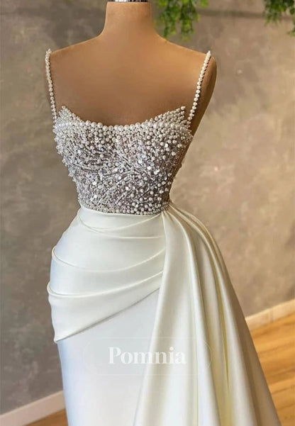 Spaghetti Straps Mermaid Sweetheart Sleeveless Sequined Beaded  Prom Dress