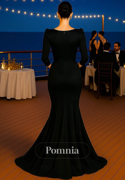Simple Long Sleeves Scoop Appliques Evening Dress