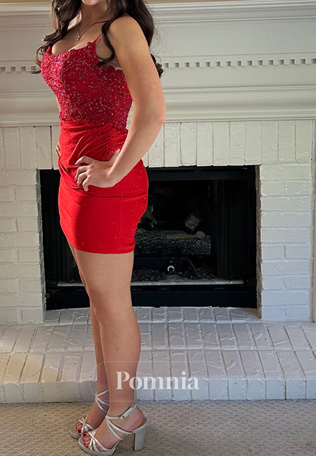 Red Spaghetti Straps Sweetheart Ruched Mini Homecoming Dress