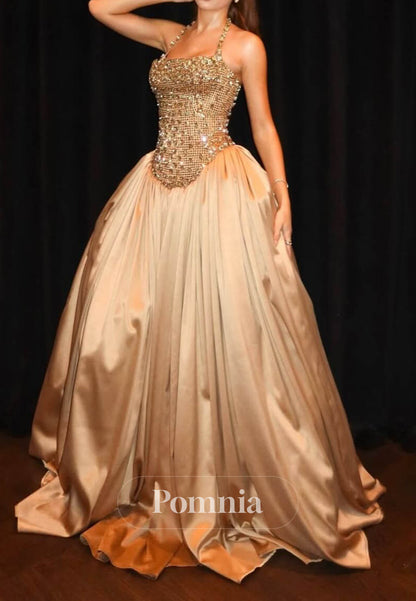 Elegant Halter Sleeveless Beads Evening Dress