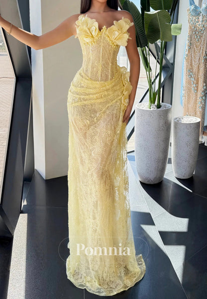 Charming Sleeveless Strapless Appliques Corset Tulle Prom Dress