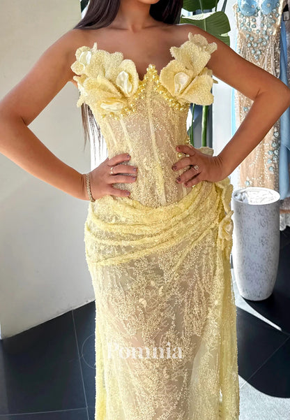 Charming Sleeveless Strapless Appliques Corset Tulle Prom Dress