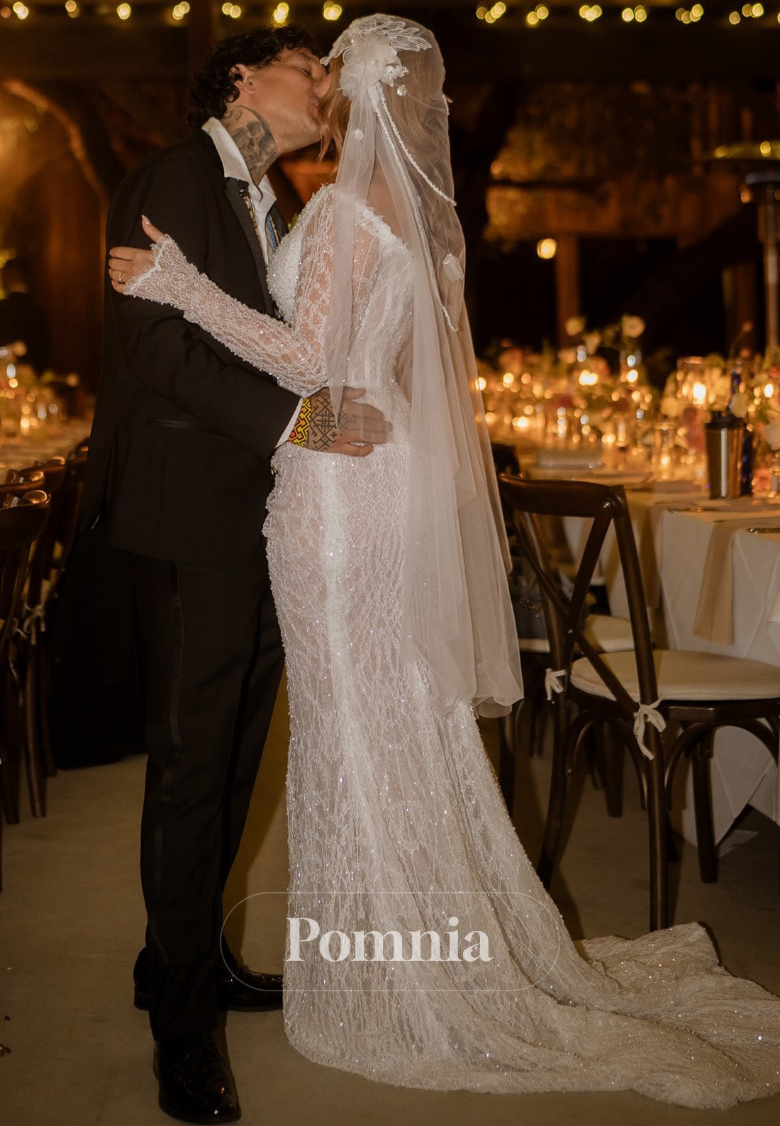 Charming Long Sleeves V-Neck Corset Tulle Ruched Wedding Dress