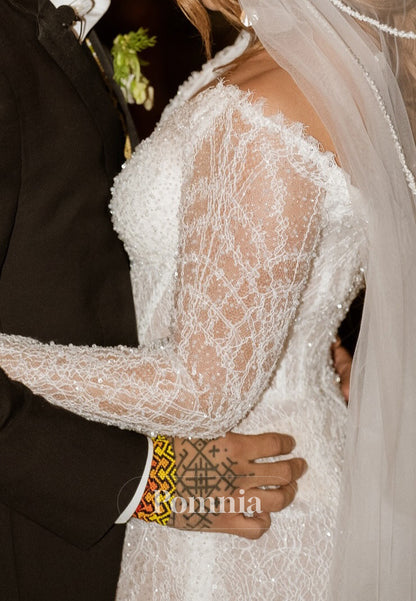 Charming Long Sleeves V-Neck Corset Tulle Ruched Wedding Dress