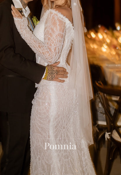 Charming Long Sleeves V-Neck Corset Tulle Ruched Wedding Dress