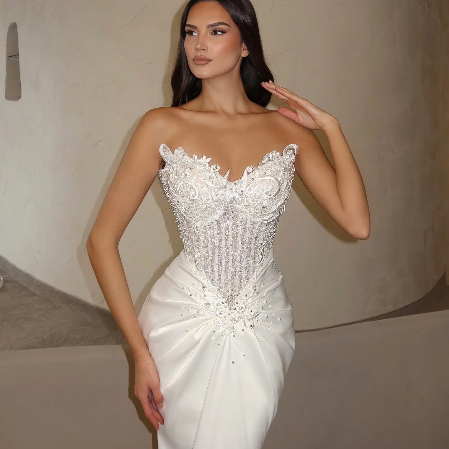 Sheath Strapless Sleeveless Appliques Corset Wedding Dress
