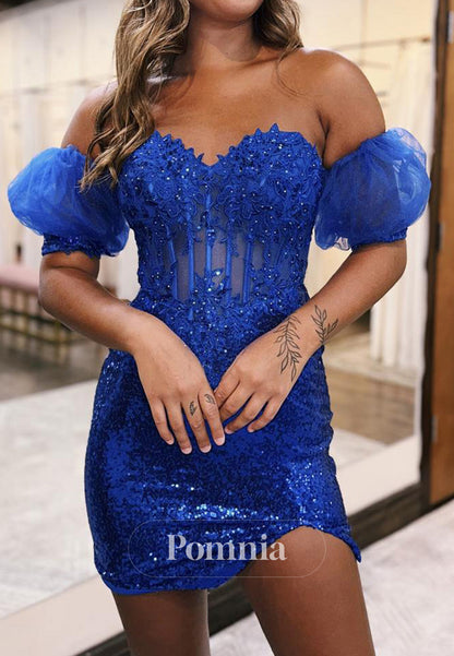 A-Line Short Sleeves Off-Shoulder Appliques Homecoming Dress