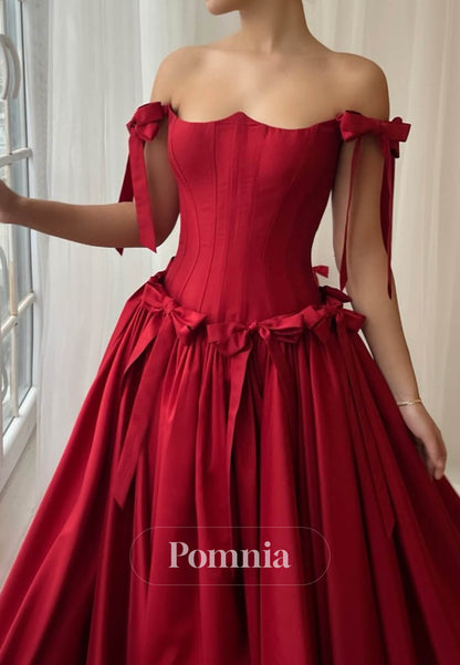 Red Sleeveless Strapless Empire-Waist Prom Dress