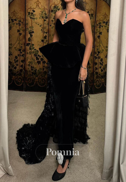 Black Sleeveless Strapless Sequins Corset Prom Dress