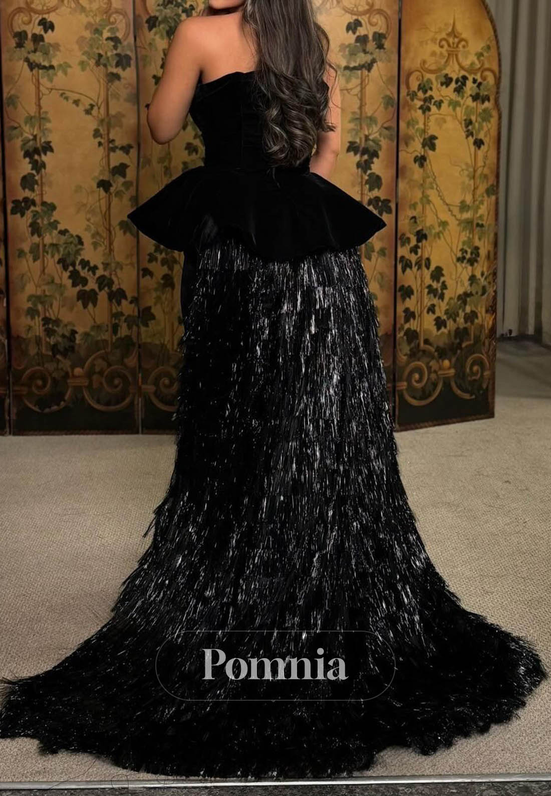 Black Sleeveless Strapless Sequins Corset Prom Dress