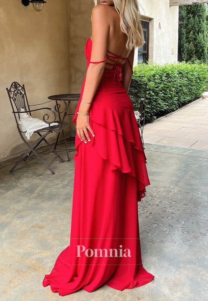 Simple Sleeveless Strapless Ruffles A-Line Prom Dress