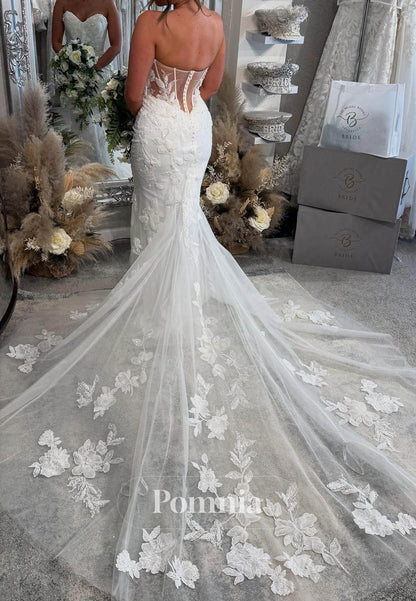 Charming Sweetheart Sleeveless Floral Appliques Mermaid Wedding Dress