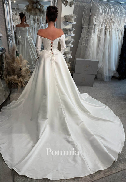 Eleagnt Long Sleeves Sweetheart Floral Appliques Wedding Dress