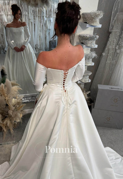 Eleagnt Long Sleeves Sweetheart Floral Appliques Wedding Dress