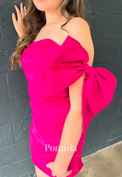 Simple Bowknot Sleeveless Strapless Short Homecoming Dress