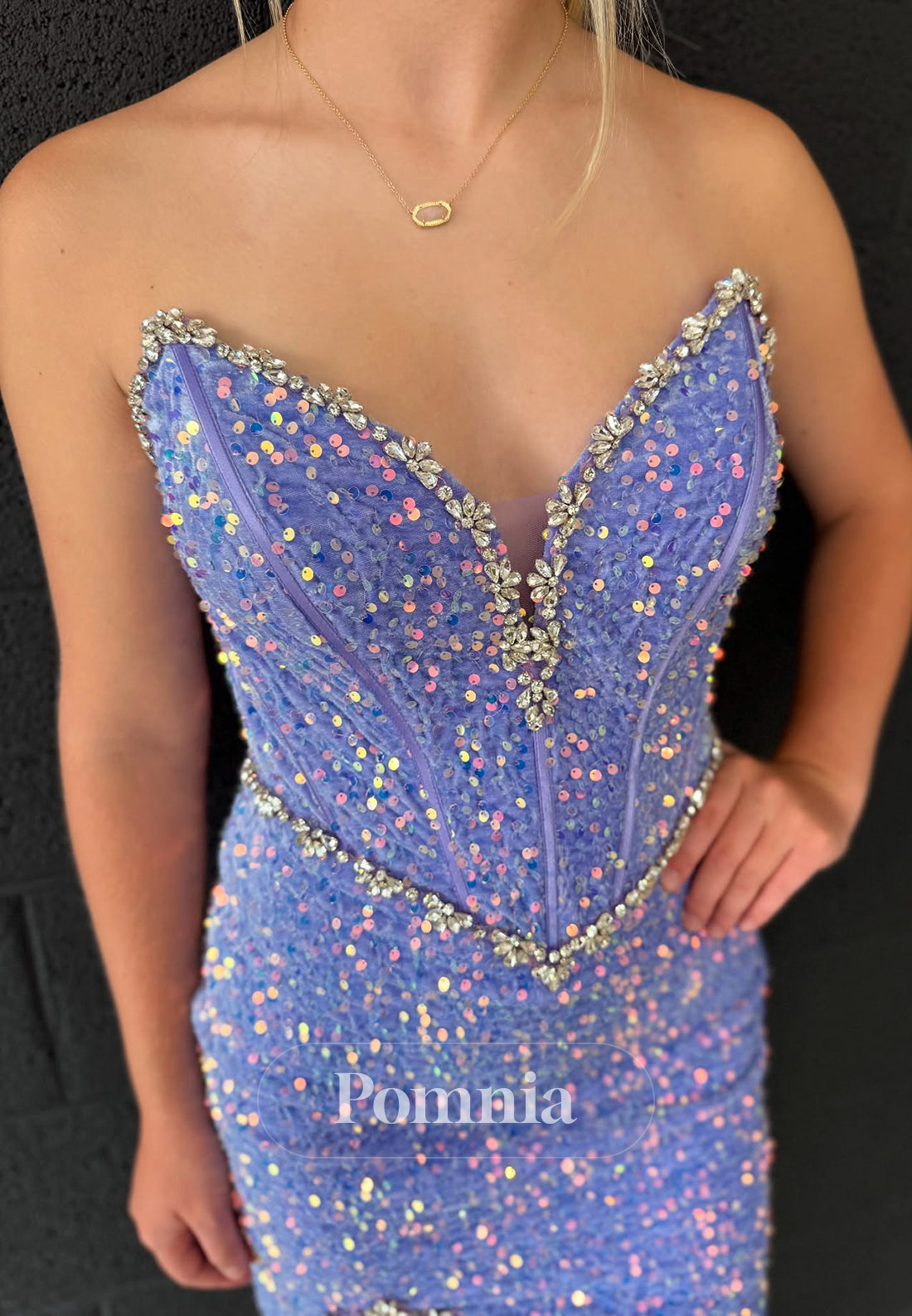 Lavender Sleeveless Strapless Sequins Mini Homecoming Dress