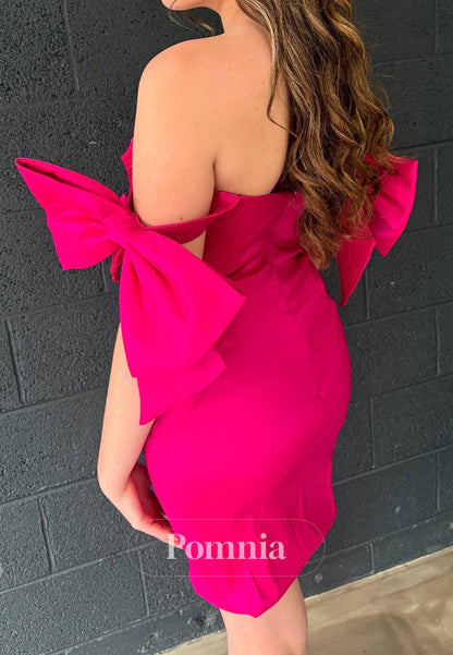 Simple Bowknot Sleeveless Strapless Short Homecoming Dress