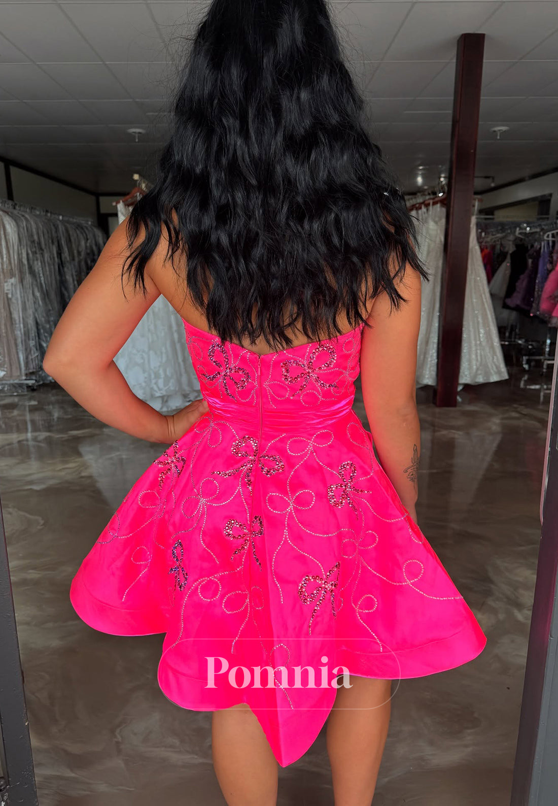 Candy Pink Sleeveless Strapless Bowknot Short Homecoming Dress